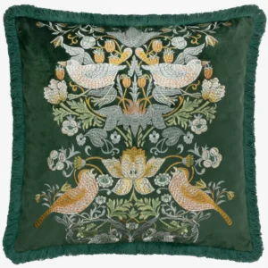 Coussin en velours brodé Strawberry Thief Forest 50x50