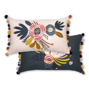 Coussin déhoussable avec pompons 30 x 50 cm Coton CHAMPETRE